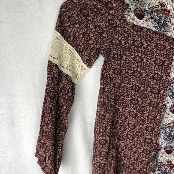Charlotte Russe Shirt Womens Large Boho Floral Crochet Long Sleeve Top Blouse - Picture 6 of 10